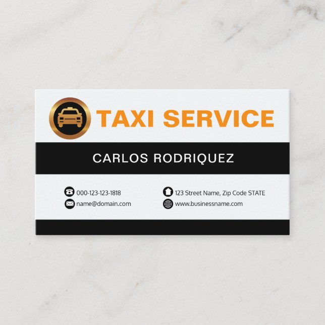 Retro Black And White Column Taxi Service Business Card (Front)
