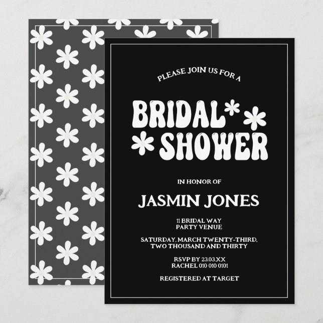 Retro Black and White Daisy Flower Bridal Shower  Invitation (Front/Back)