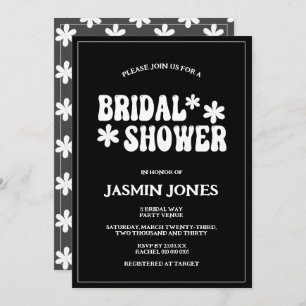 Retro Black and White Daisy Flower Bridal Shower Invitation