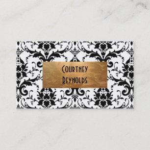 Retro Black and White Damask Pattern Copper Business Card