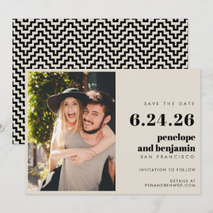 Retro Black and White Elegant Photo Wedding  Save The Date