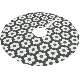 Retro Black and White Geometric Hexagon Tile    Brushed Polyester Tree Skirt