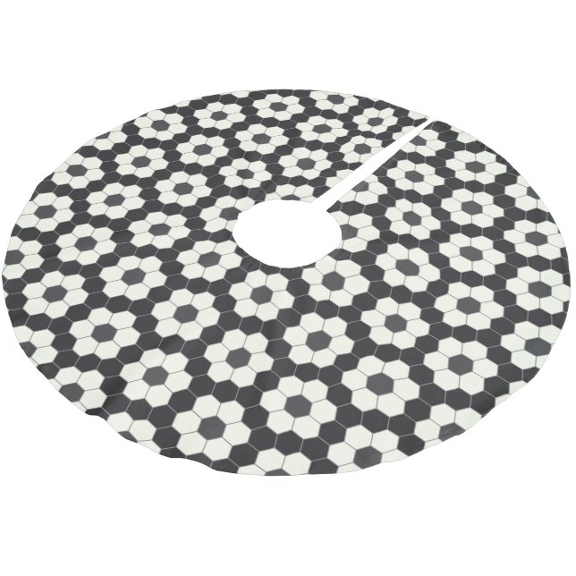 Retro Black and White Geometric Hexagon Tile    Brushed Polyester Tree Skirt (Angled)