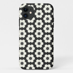Retro Black and White Geometric Hexagon Tile   iPhone 11 Case