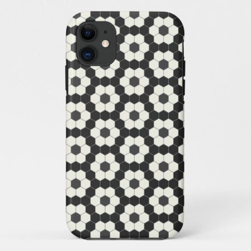 Retro Black and White Geometric Hexagon Tile   iPhone 11 Case