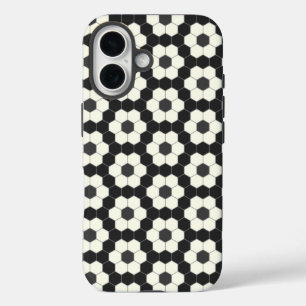 Retro Black and White Geometric Hexagon Tile   iPhone 16 Case