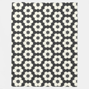 Retro Black and White Geometric Hexagon Tile Fleece Blanket