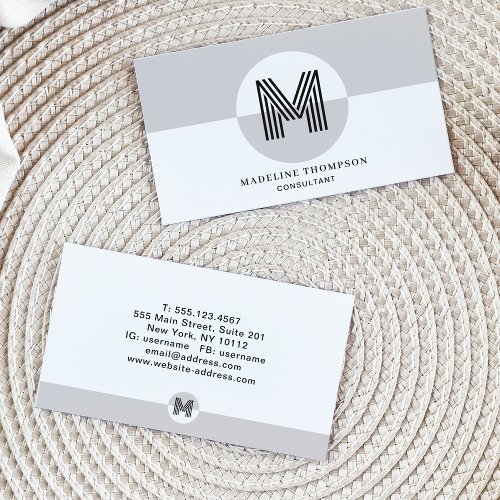 Retro Black and White Geometric Modern Monogram Business Card