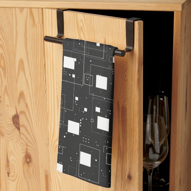 Retro Black and White Geometric Pattern Kitchen Towel (Thirds Fold)