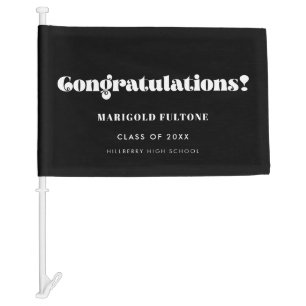 Retro Black and white graduate Congratulations Car Flag