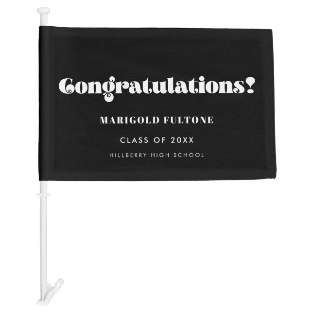 Retro Black and white graduate Congratulations Car Flag (Front)