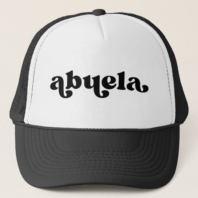 Retro Black and White Grandma Spanish Abuela Trucker Hat (Front)