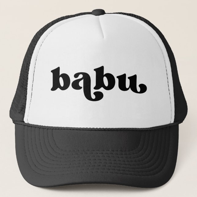 Retro Black and White Grandpa African Babu Trucker Hat (Front)