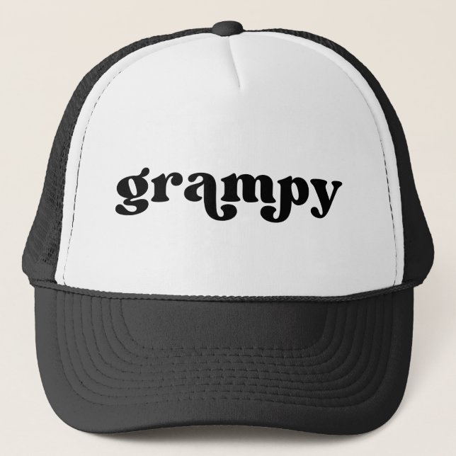 Retro Black and White Grandpa American Grampy Trucker Hat (Front)