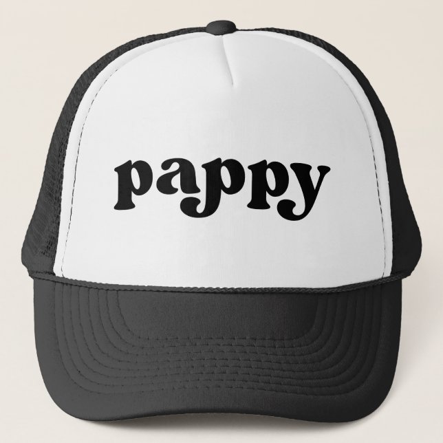 Retro Black and White Grandpa American pappy Trucker Hat (Front)