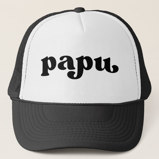 Retro Black and White Grandpa Greek Papu Trucker Hat (Front)