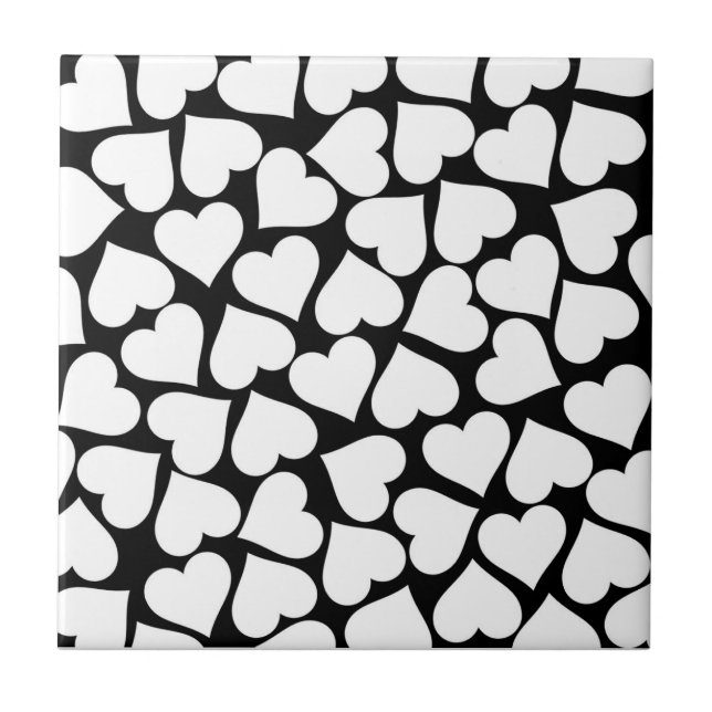 Retro Black and White Heart Pattern Ceramic Tile (Front)