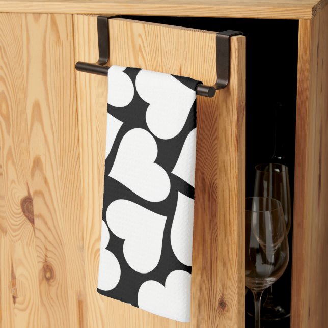 Retro Black and White Heart Pattern Kitchen Towel (Thirds Fold)