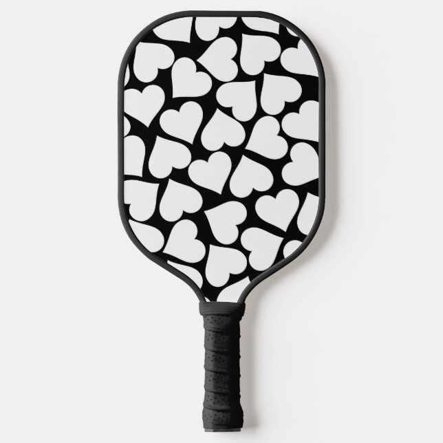 Retro Black and White Heart Pattern Pickleball Paddle (Front)