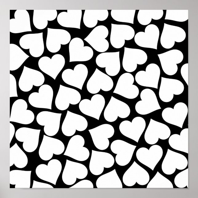 Retro Black and White Heart Pattern  Poster (Front)