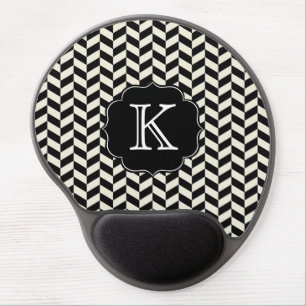 Retro Black and White Herringbone Chevrons Pattern Gel Mouse Pad