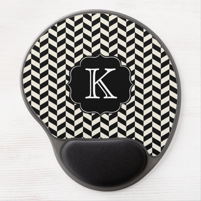 Retro Black and White Herringbone Chevrons Pattern Gel Mouse Pad (Front)