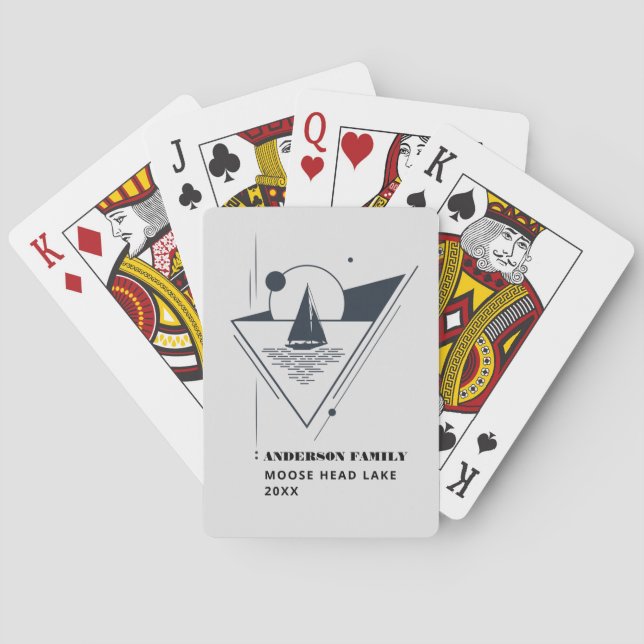 Retro Black and White Ink Nautical Sailboat Poker Cards (Back)