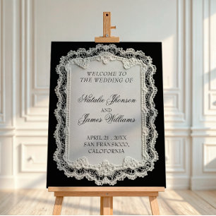 Retro Black And White Lace Wedding Welcome Sign