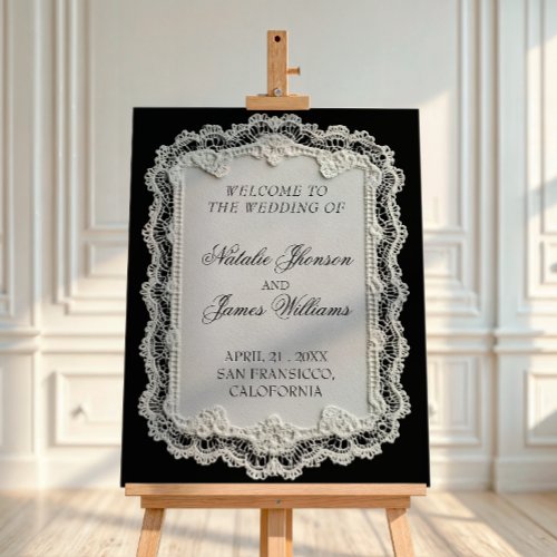Retro Black And White Lace Wedding Welcome Sign