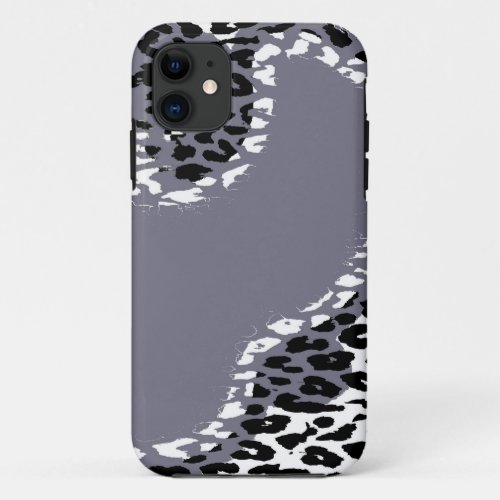 Retro black and white leopard print on grey iPhone 11 case
