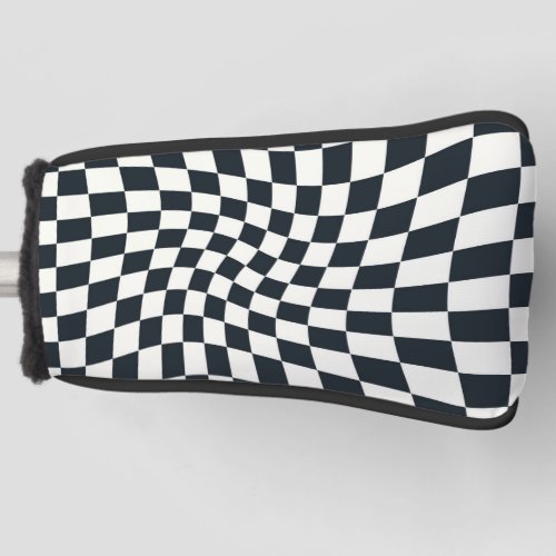 Retro Black And White Pastel Warped Checkerboard Golf Head Cover