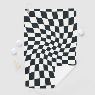 Retro Black And White Pastel Warped Checkerboard Golf Towel