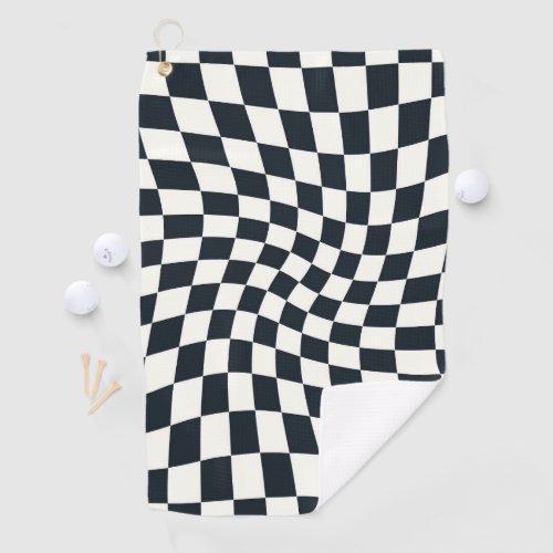 Retro Black And White Pastel Warped Checkerboard Golf Towel