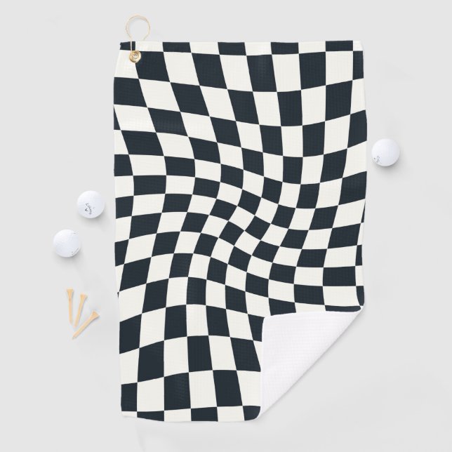 Retro Black And White Pastel Warped Checkerboard Golf Towel (InSitu)