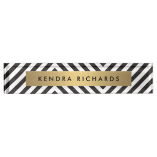 Retro Black and White Pattern Desk Nameplate