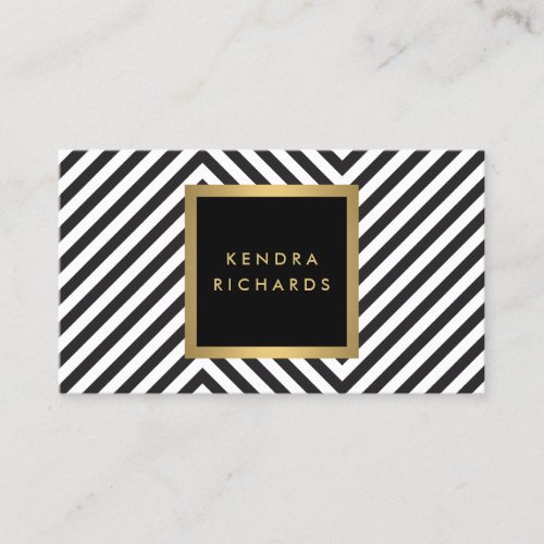 Retro Black and White Pattern Glam Gold Name Logo Business Card