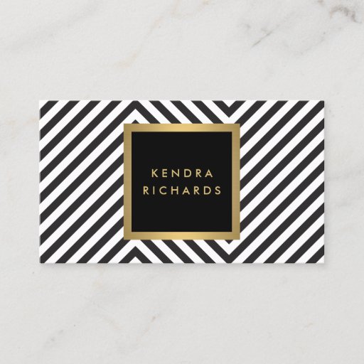 Customizable Retro Black and White Pattern Glam Gold Name Logo Double-Sided Standard Business Cards (Pack Of 100)