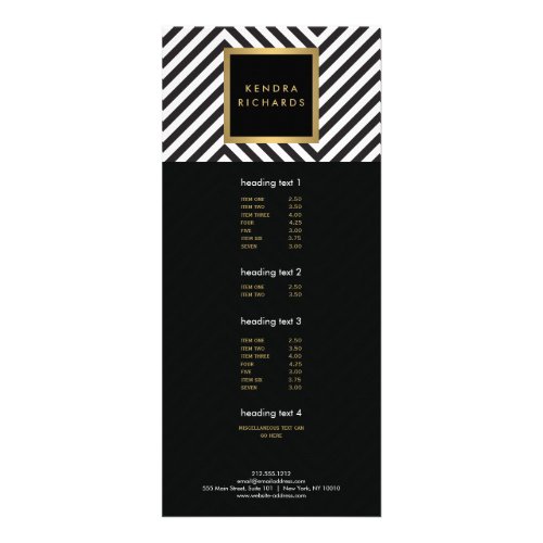 Retro Black and White Pattern Glam Gold Name Logo Rack Card