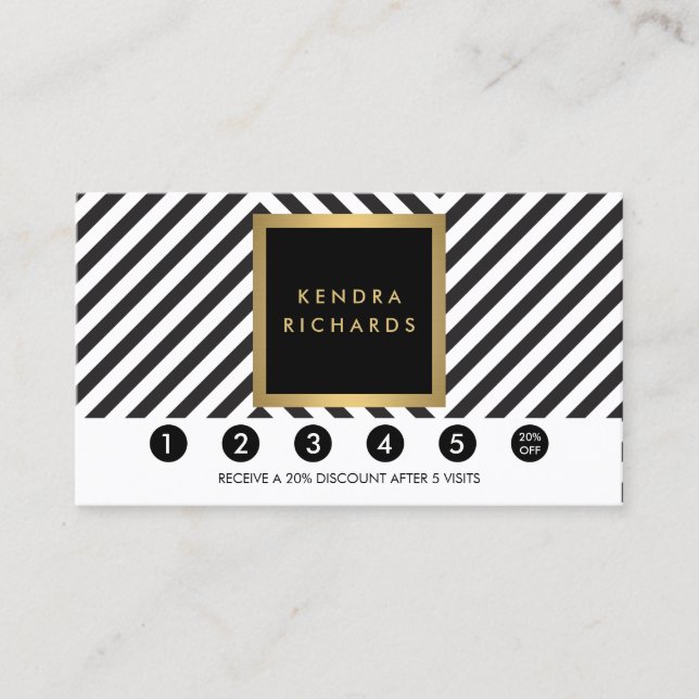 Retro Black and White Pattern Glam Loyalty Card (Front)