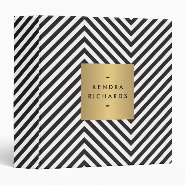 Retro Black and White Pattern Gold Name Binder (Front/Spine)