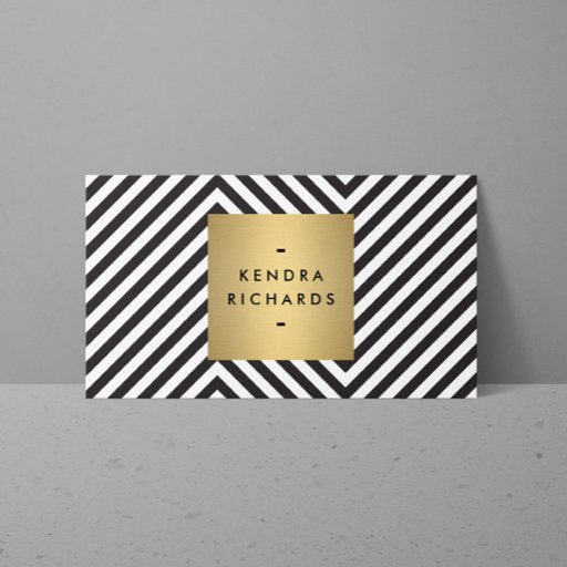 Customizable Retro Black and White Pattern Gold Name Logo Business Card Templates
