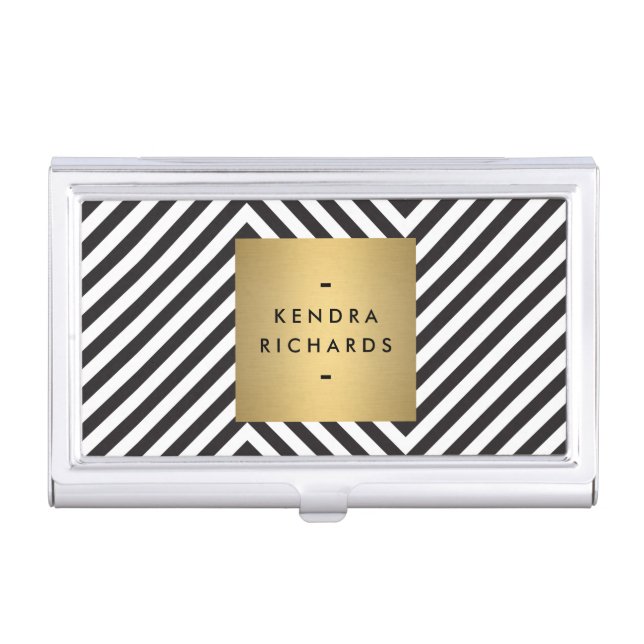 Retro Black and White Pattern Gold Name Logo Case (Front)