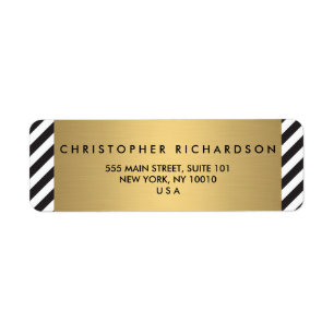 Retro Black and White Pattern Gold Name Logo Label
