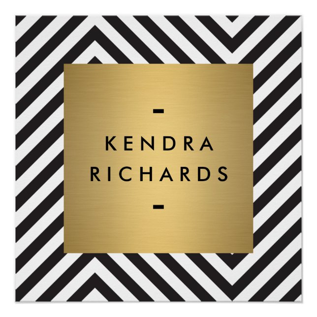 Retro Black and White Pattern Gold Name Logo Poster (Front)