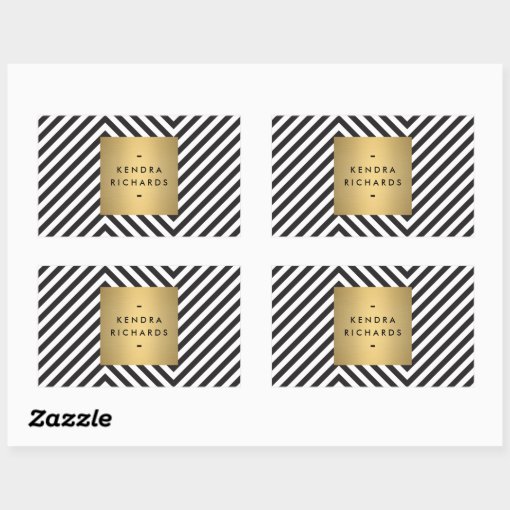Retro Black and White Pattern Gold Name Sticker | Zazzle