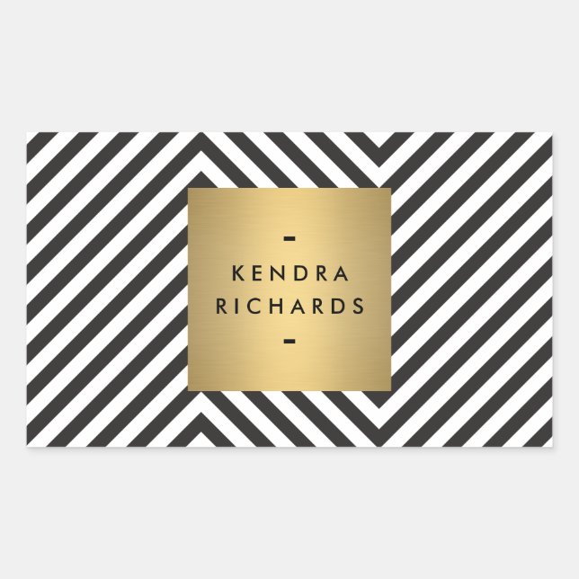 Retro Black and White Pattern Gold Name Sticker (Front)