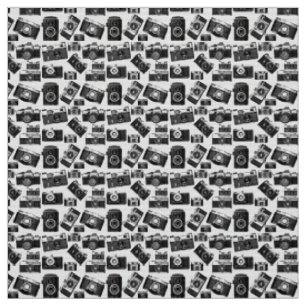 RETRO BLACK AND WHITE PHOTOGRAPHY CAMERAS MOTIF FABRIC