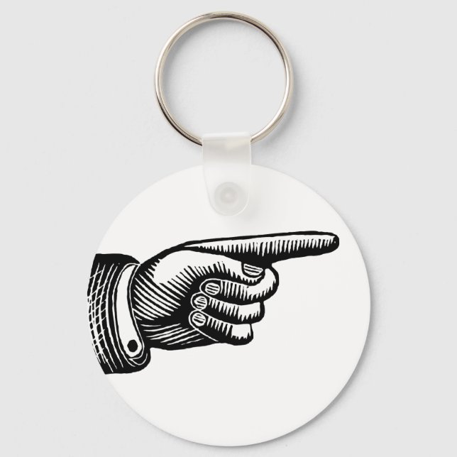 Retro Black and White Pointing Finger Keychain (Front)