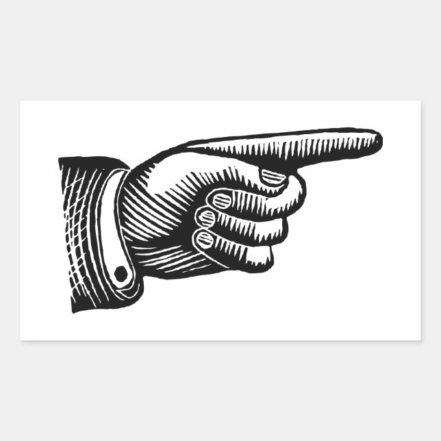 Retro Black and White Pointing Finger Rectangular Sticker (Front)