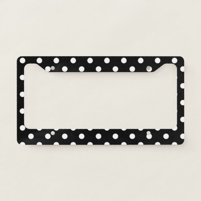 Retro Black and White Polka Dot Pattern License Plate Frame (Front)